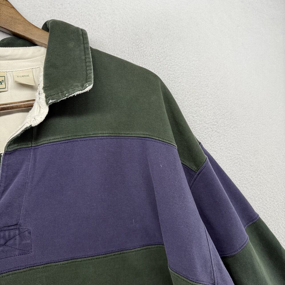 Vintage LL Bean Rugby Shirt men's XL Blue Green Colorblock Thick Distressed y2k - Picture 7 of 10
